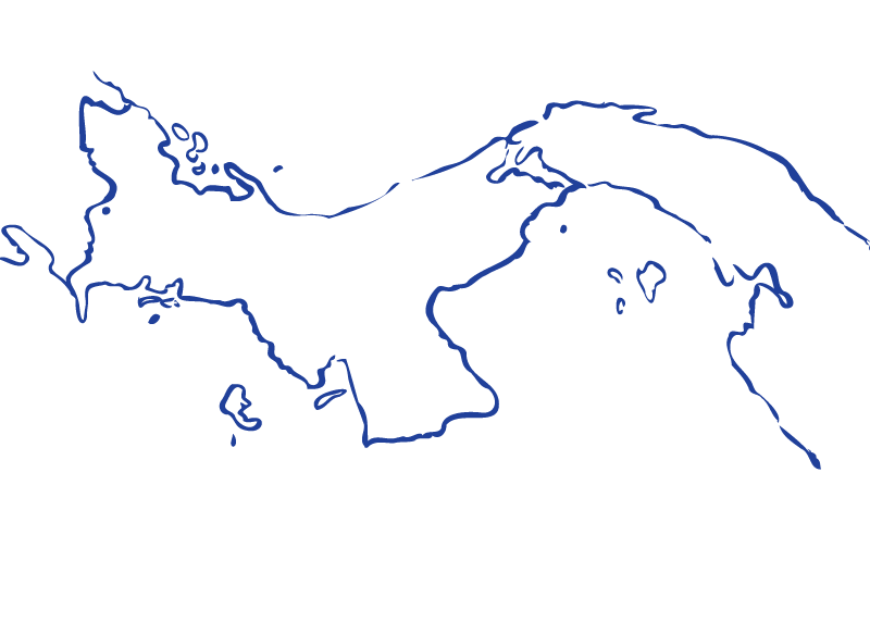 A hand-drawn map of the country of Panama in blue ink